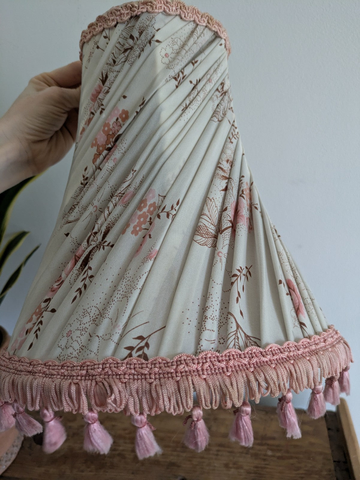Vintage Large Floral Lamp Shade With Tassels Pleated Tall prop table lampshade 
