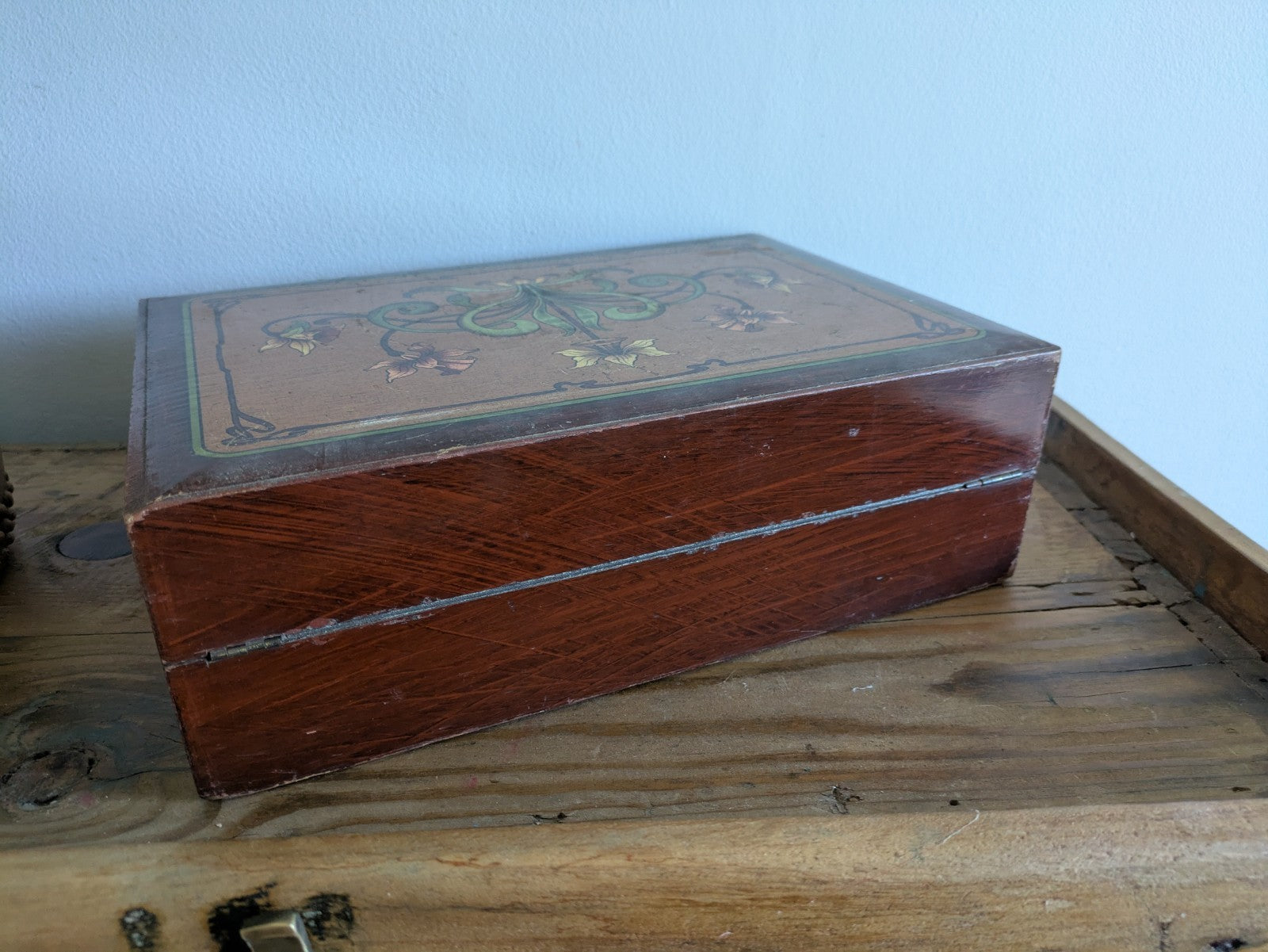 Antique 19th Century English Art Nouveau Campaign Writing Slope Desk Velvet Rare