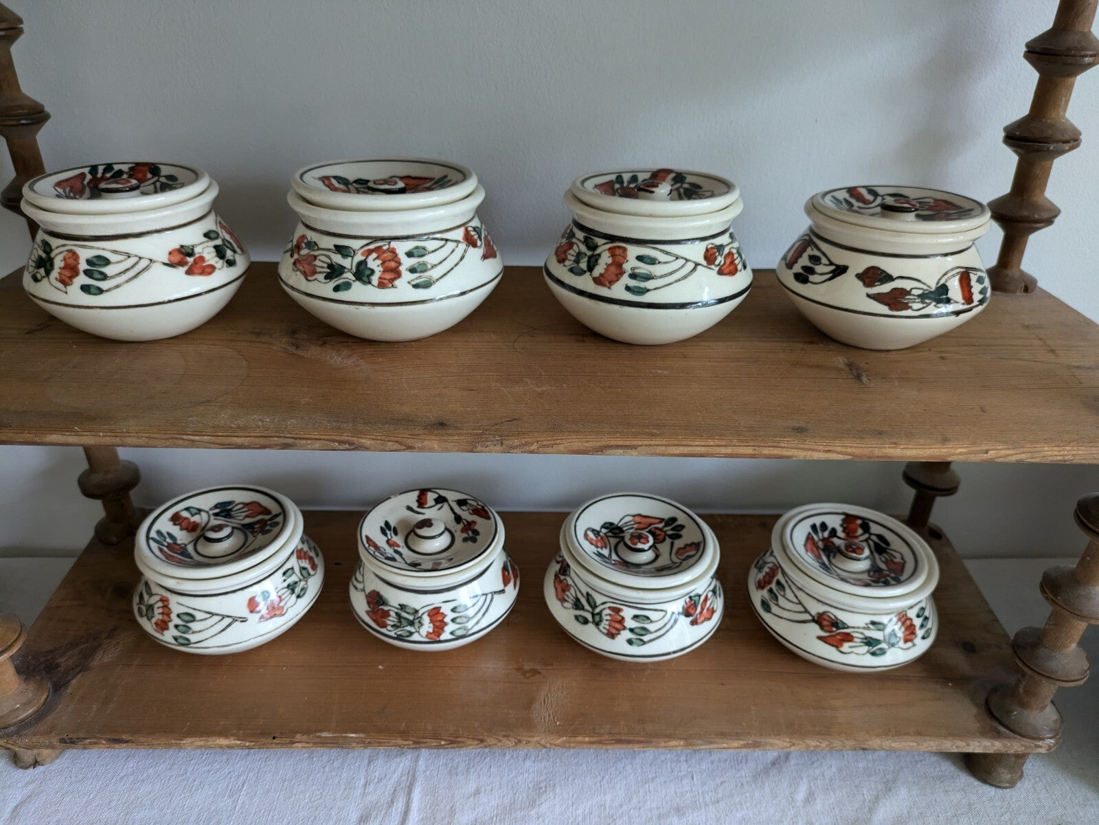 8 x Vintage Boho Ceramic spice Jars with  Lids Patterned Pots Candle Holders Vgc