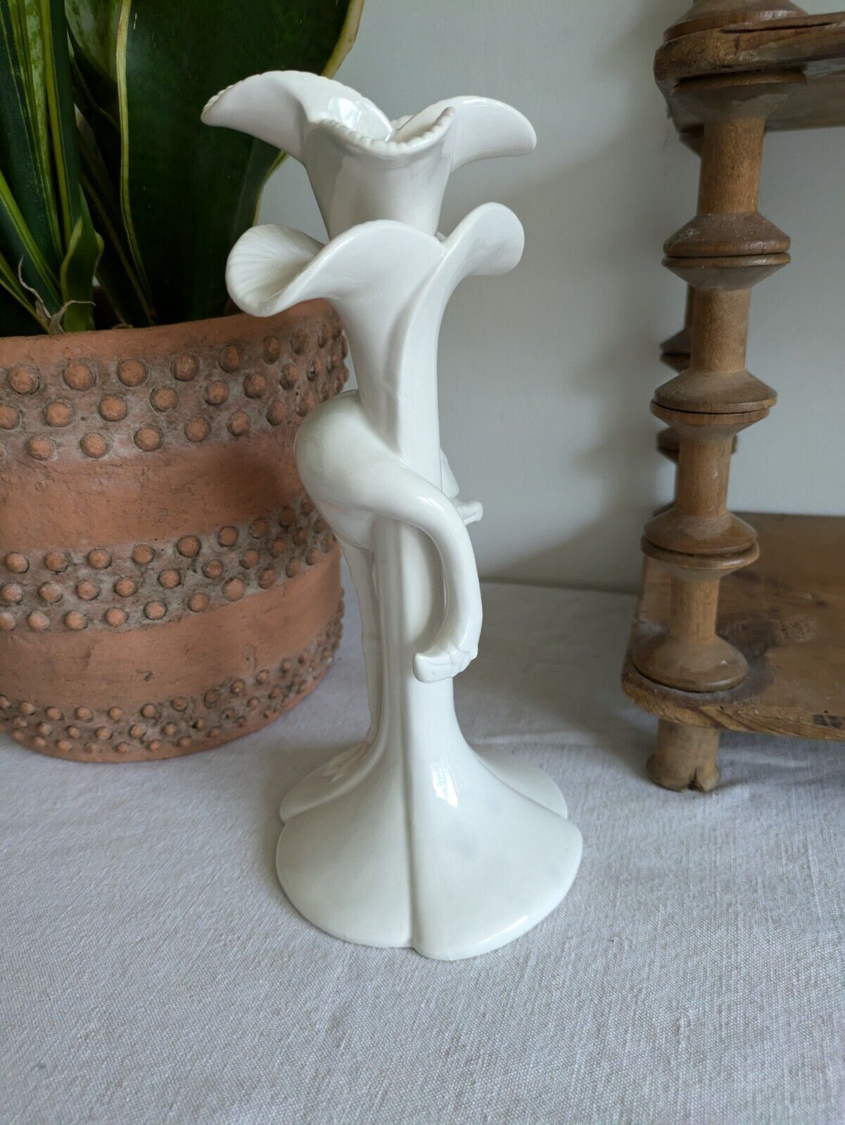 RARE Retro 1980's FITZ & FLOYD JAPAN Flamingo PORCELAIN Candle Holder White Old