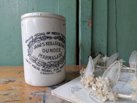 Antique James Keiller & Son’s Dundee Marmalade English Advert Pot, c. 1885 Vtg