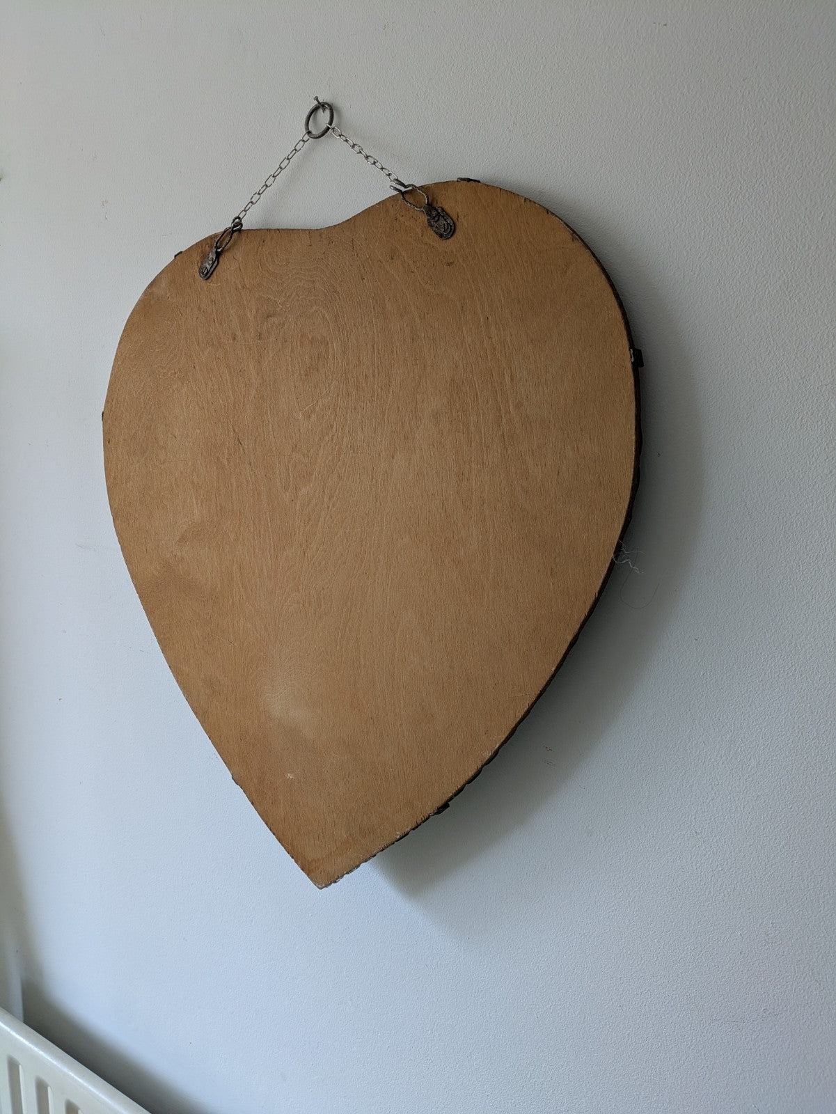 Large Antique Vintage Art Deco 1930s Heart Shaped Scalloped Mirror With Chain