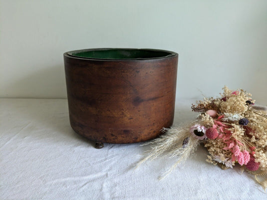 ANTIQUE BENTWOOD LINED WOOD ROUND WOODEN PLANTER PLANT POT TREEN VTG JARDINERE