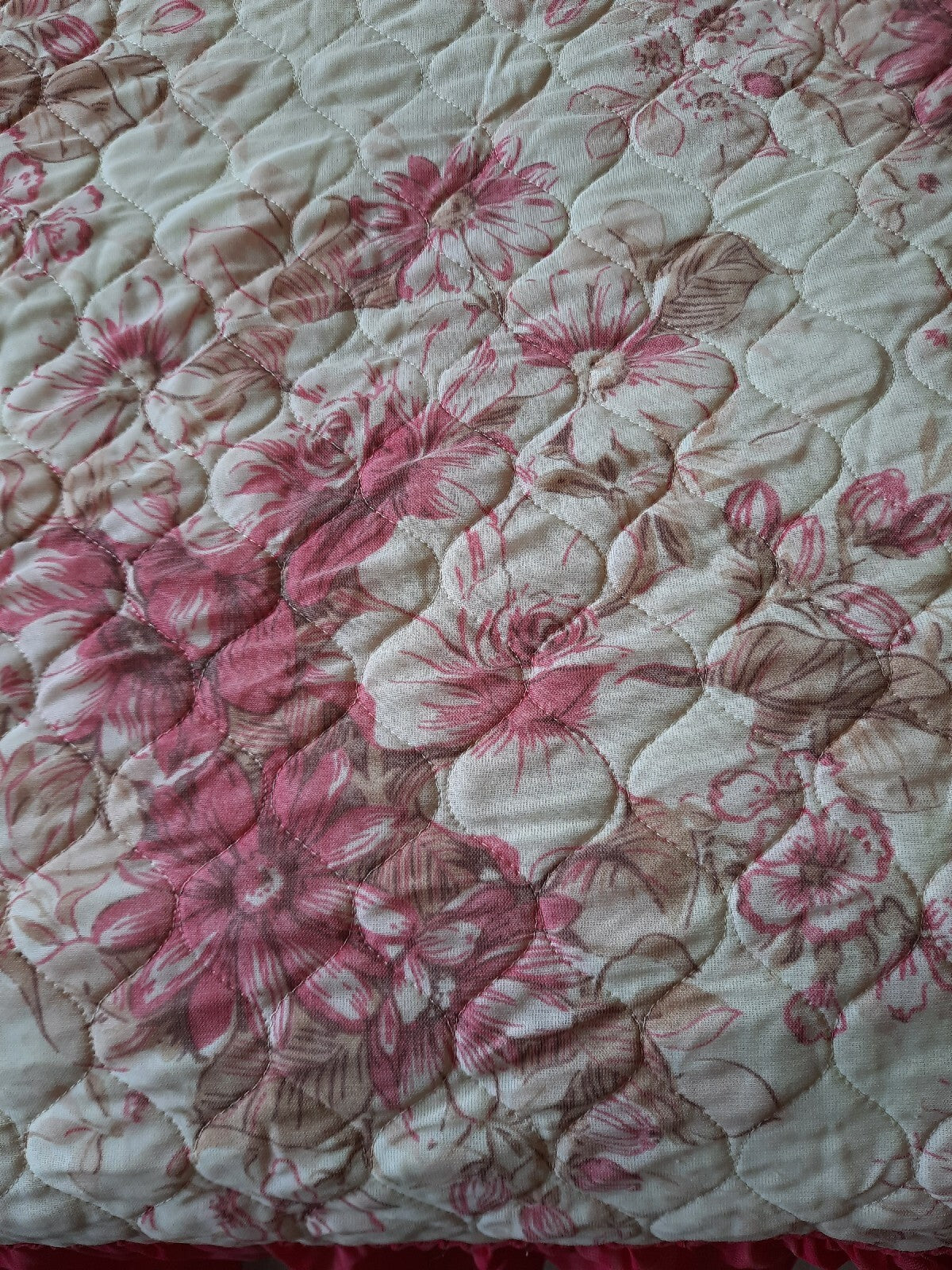Vintage Retro pink FLORAL Quilted double Bedspread Floral Rose Bedding RARE old