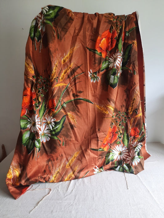 Vintage Francis Price fabric 121.5cm x 125 Rare Brown Floral Adlington Retro Old
