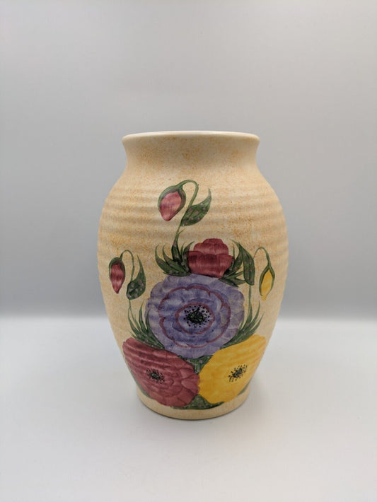 E Radford Ware Pottery Vase Pink Yellow Purple Primroses Art Deco England Vintag