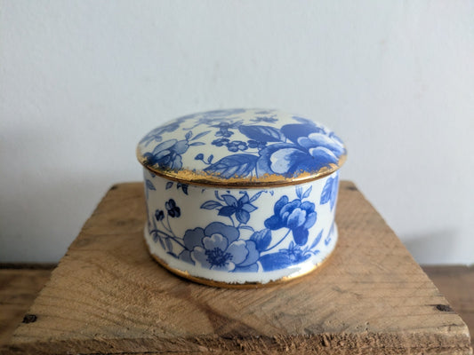 Royal Elegance Staffordshire England China Floral Lidded Blue Trinket Box Pot