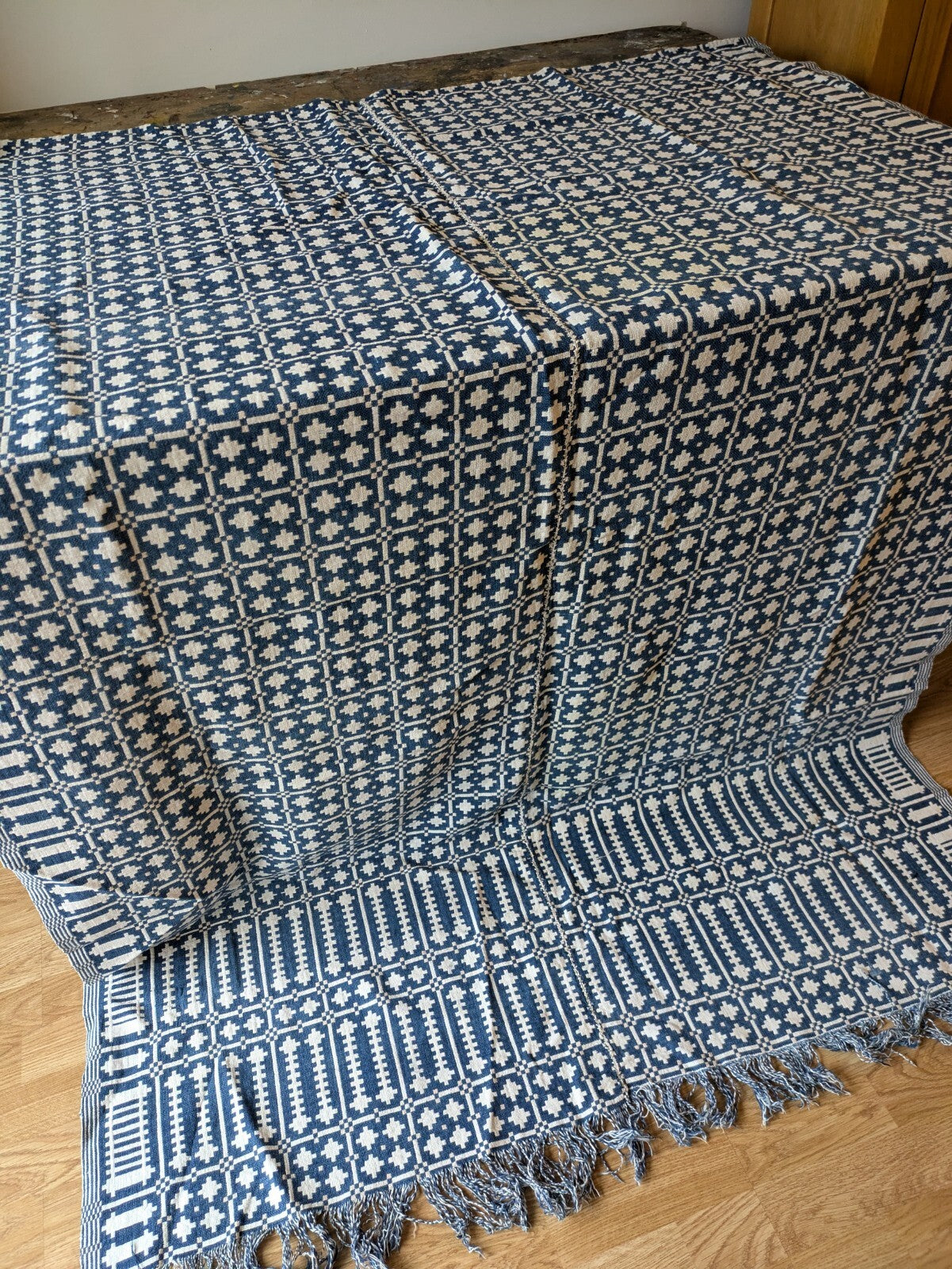 Antique Khes Vtg Cotton Throw Hand loomed Sofa Cover Double weave Sindi Rare Vgc