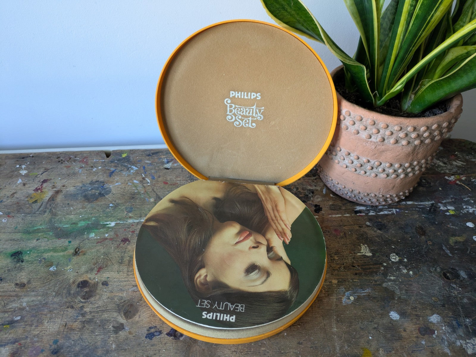 Vintage 70s  80s Prop Phillips Beauty Vanity Set Tool Massage Manicure Orange