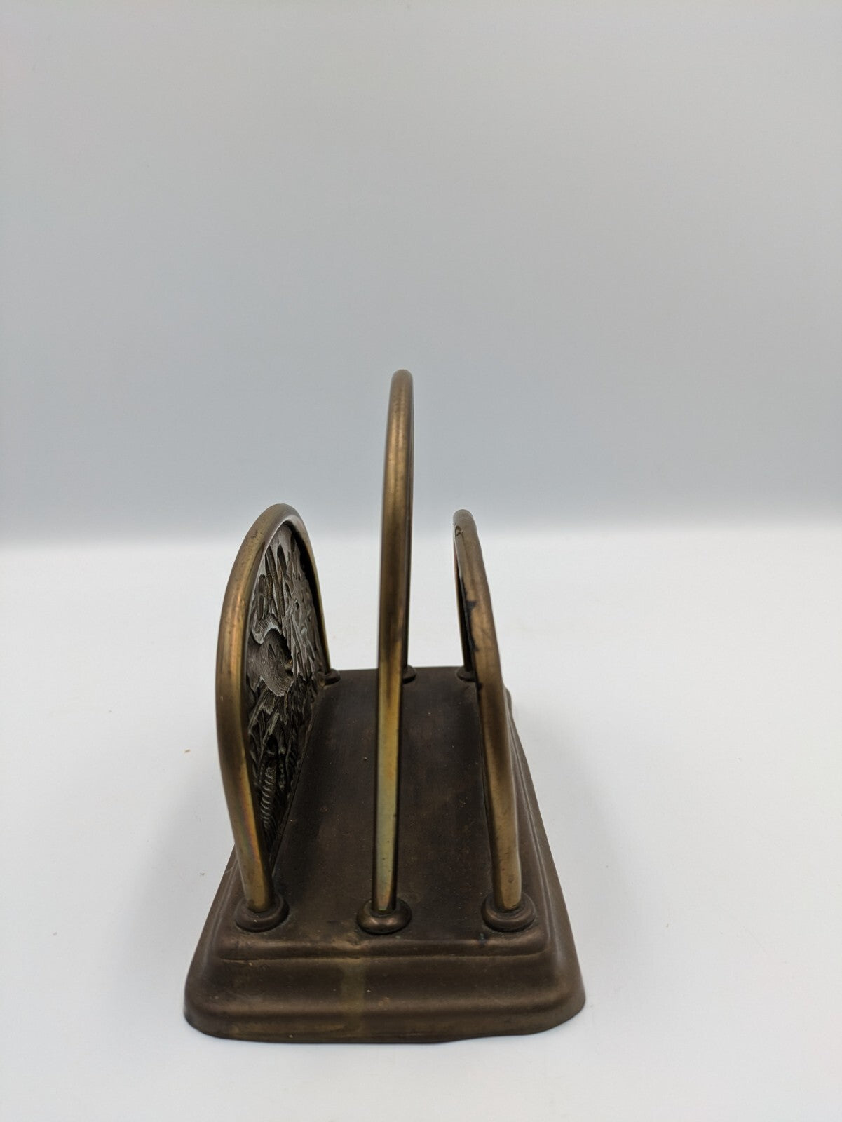 Collectable Brass fish scene letter rack with hooped handle Napkin Holder VTG Vg