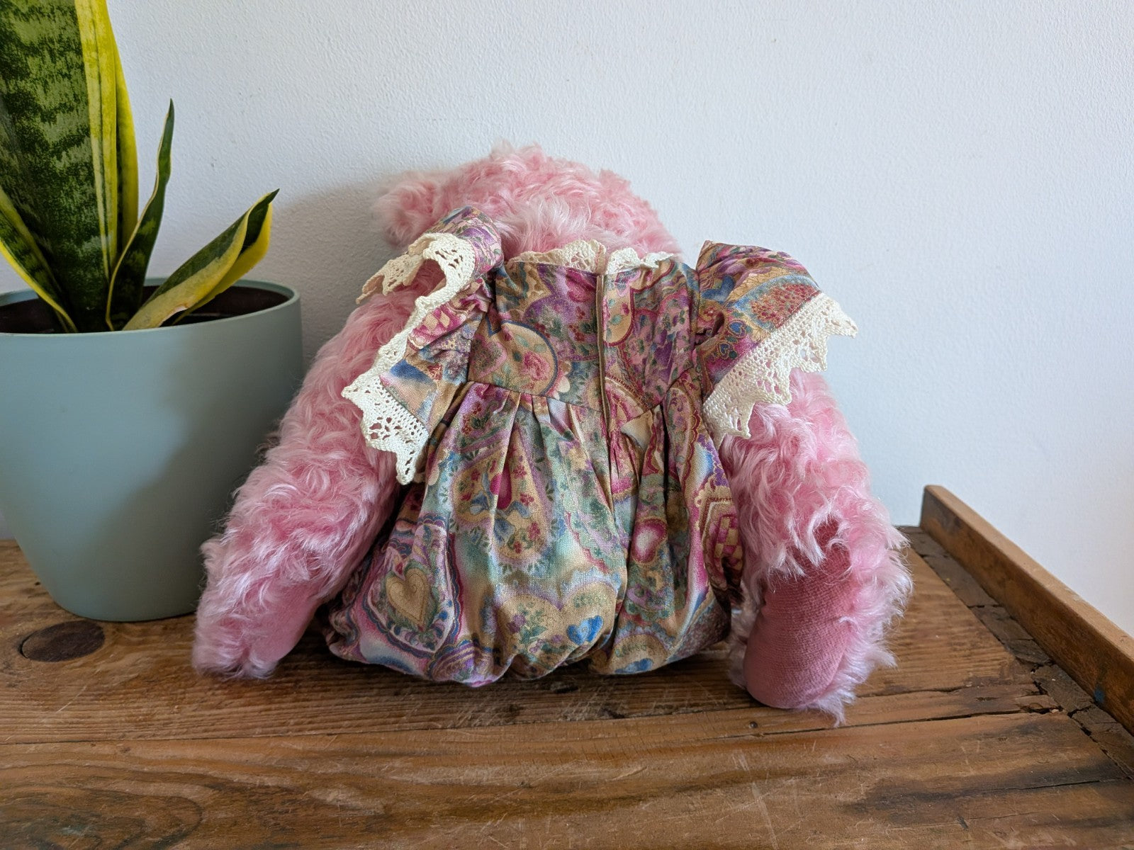 Artist Made Bear Fully Jointed Pink Rosie Handmade Roses Floral Vintage Style 