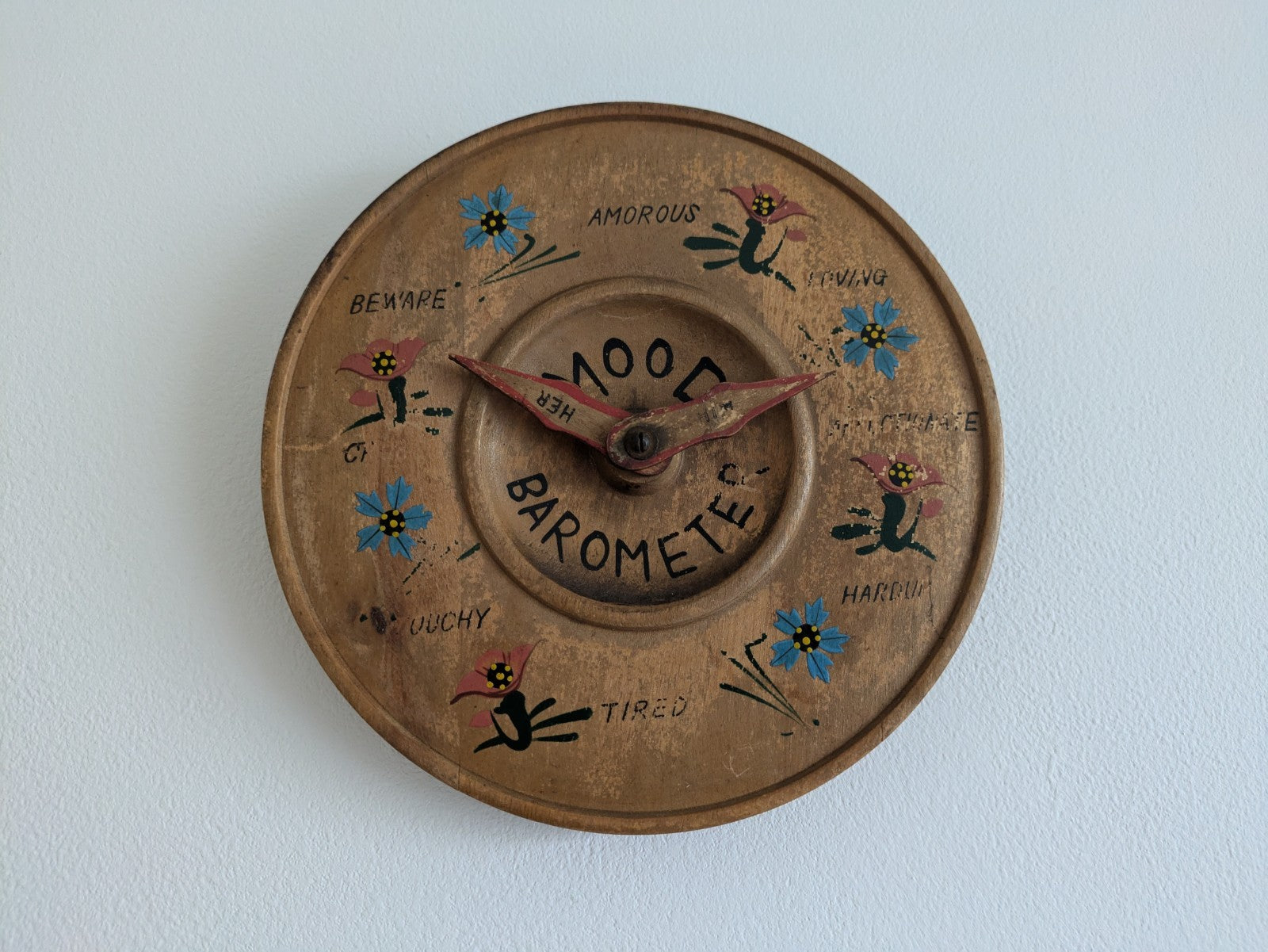 Vintage Folk Art Humorous Wood Mood Barometer Sign Gag Novelty Hand Painted Prop
