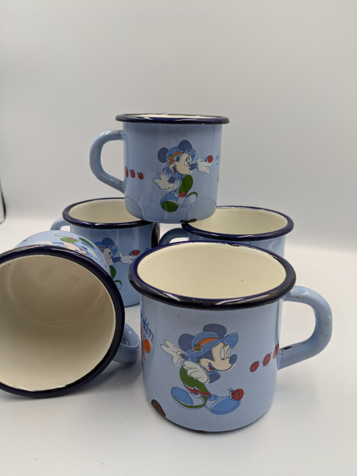 5x Disneyland Paris Mickey Mouse Mugs Camping Collectible Vtg Côté Jardin Blue