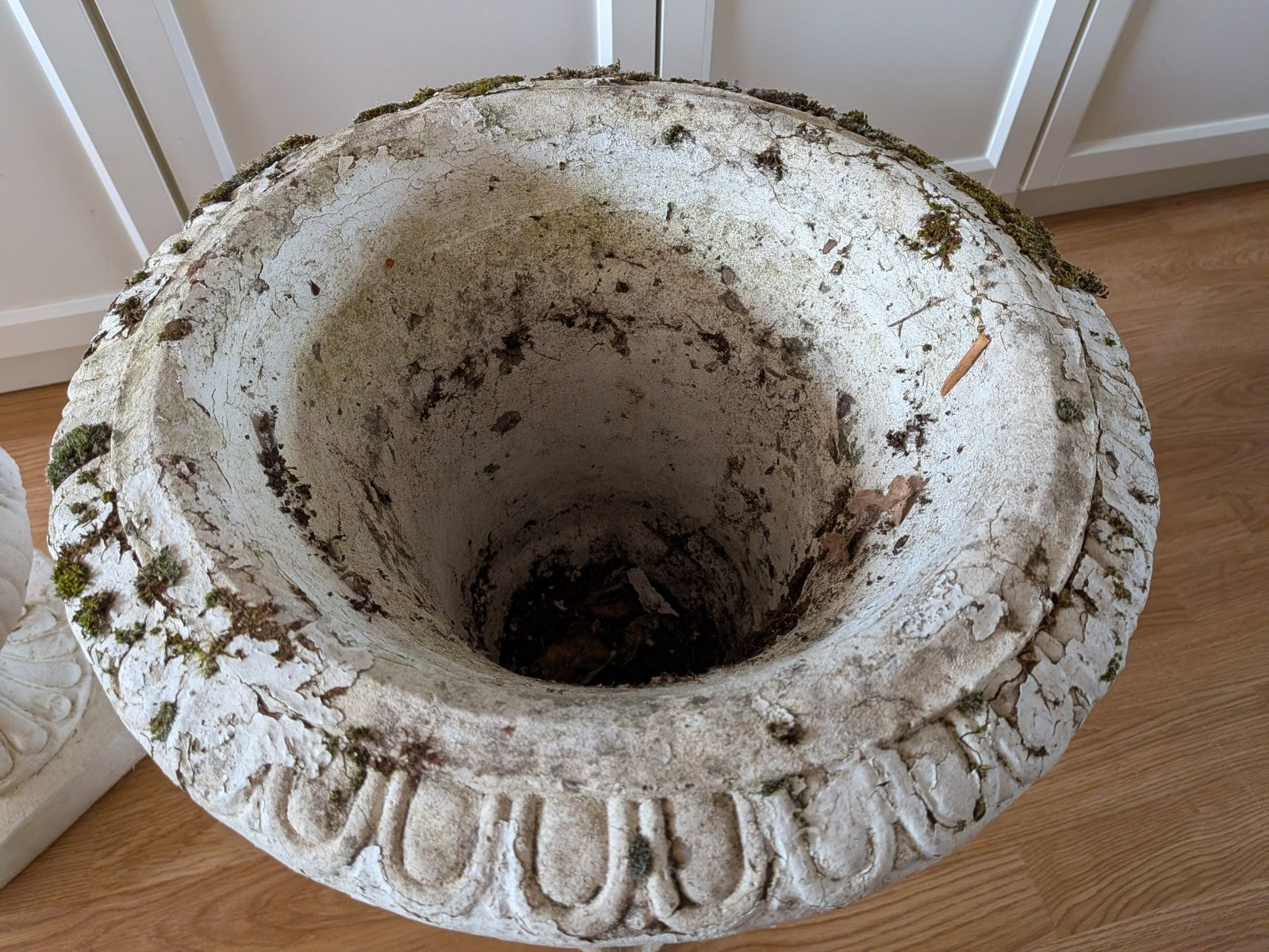Pair Reclaimed Classical Medici Garden Urn Planter Cast Stone Handles Weathered