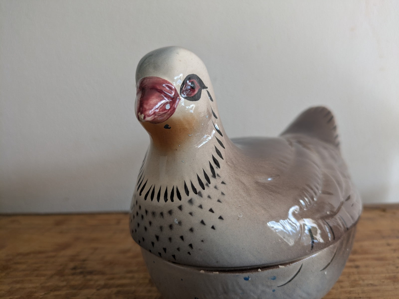 RARE VINTAGE FAIENCE PATE DISH WITH LID - PIGEON / DOVE - MICHEL CAUGANT BIRD 