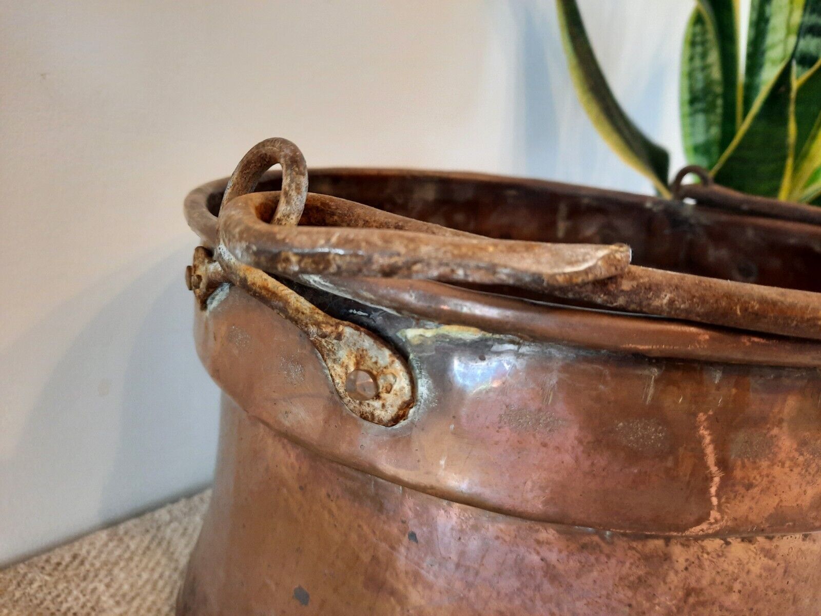 Antique 19th C Copper Kettle Cauldron Planter Pot French 1800s Handmade hammered