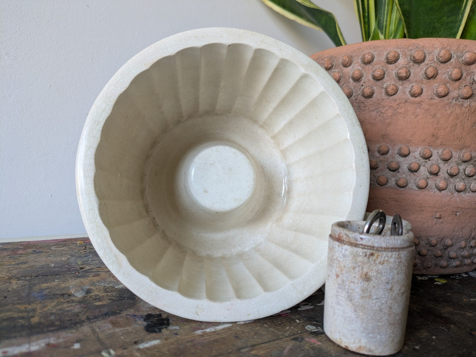 Vintage White Ceramic Jelly Mould Copeland Central Boss Fluted Ring Pudding Mold