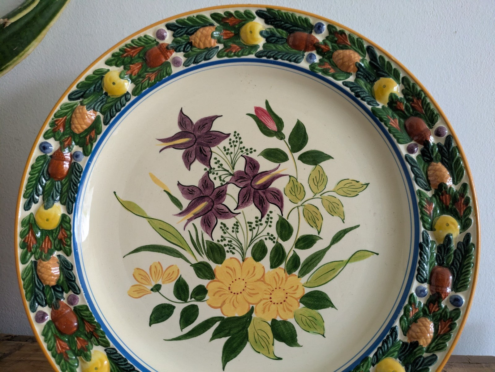 Royal Adams Ivory Titian Ware Dinner Plate Hand Painted Foliage Border Floral!!