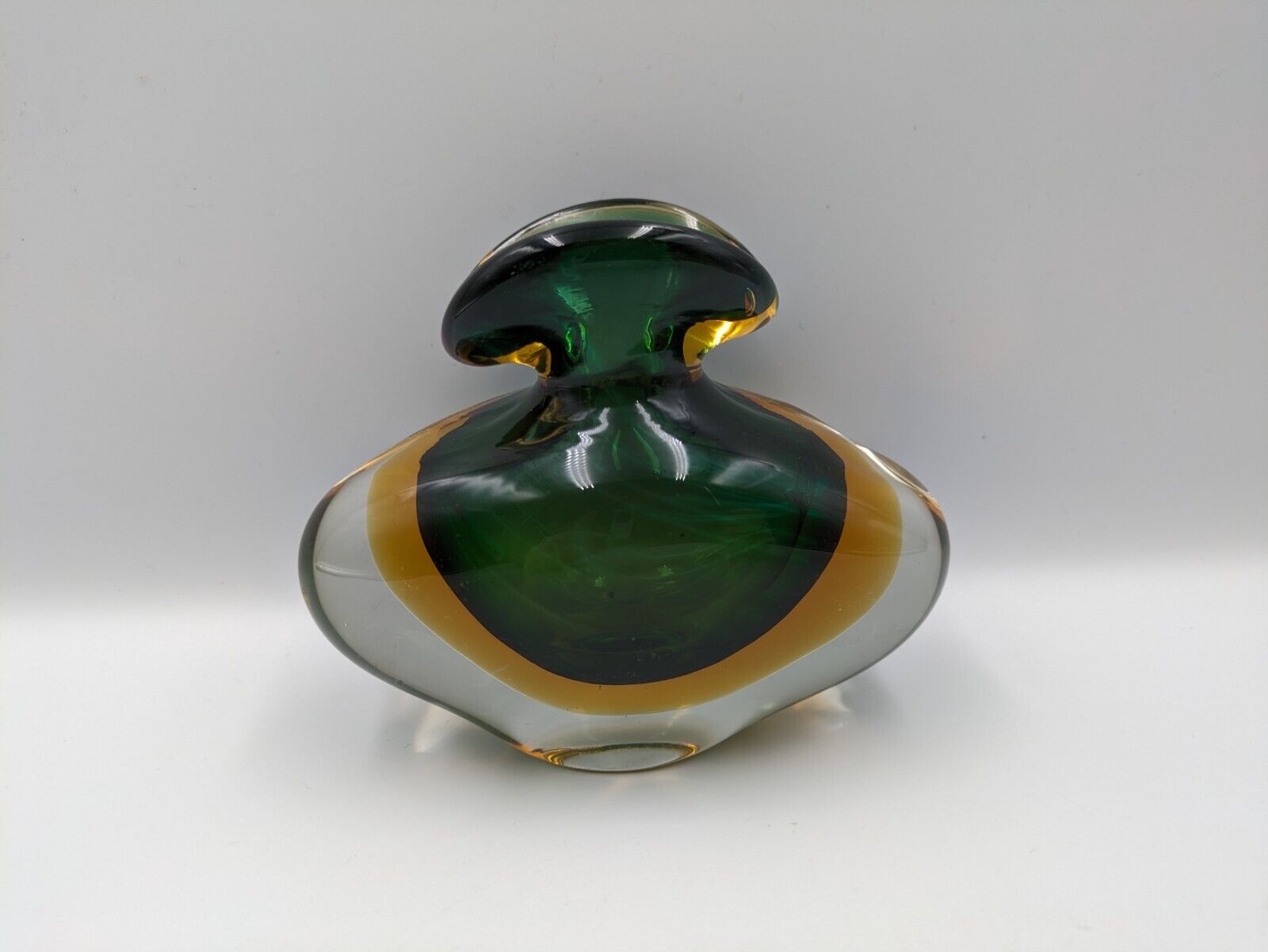 Murano Sommerso Hand Blown Art glass Green Amber Cased Italian perfume Bottle UV