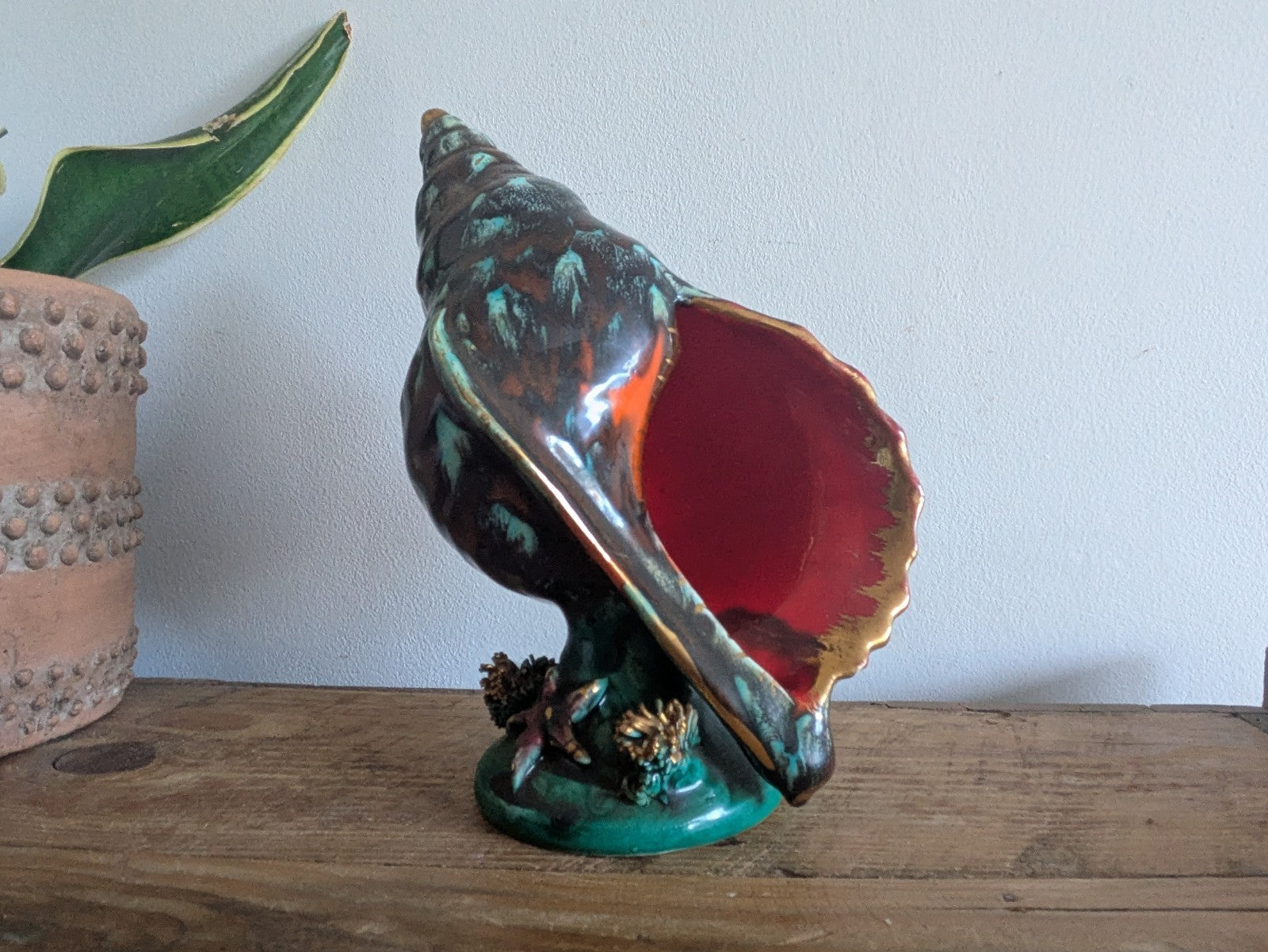 Superb Table Lamp Vallauris Ceramic Under The Sea Conch Shell French Coral VTG