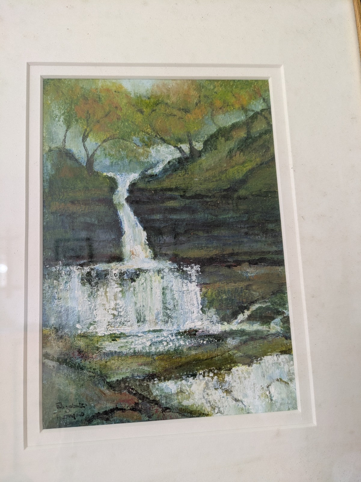 Welsh Artist Elizabeth Thomas Vintage Framed Painting Lower Glumfurngn Falls Vtg