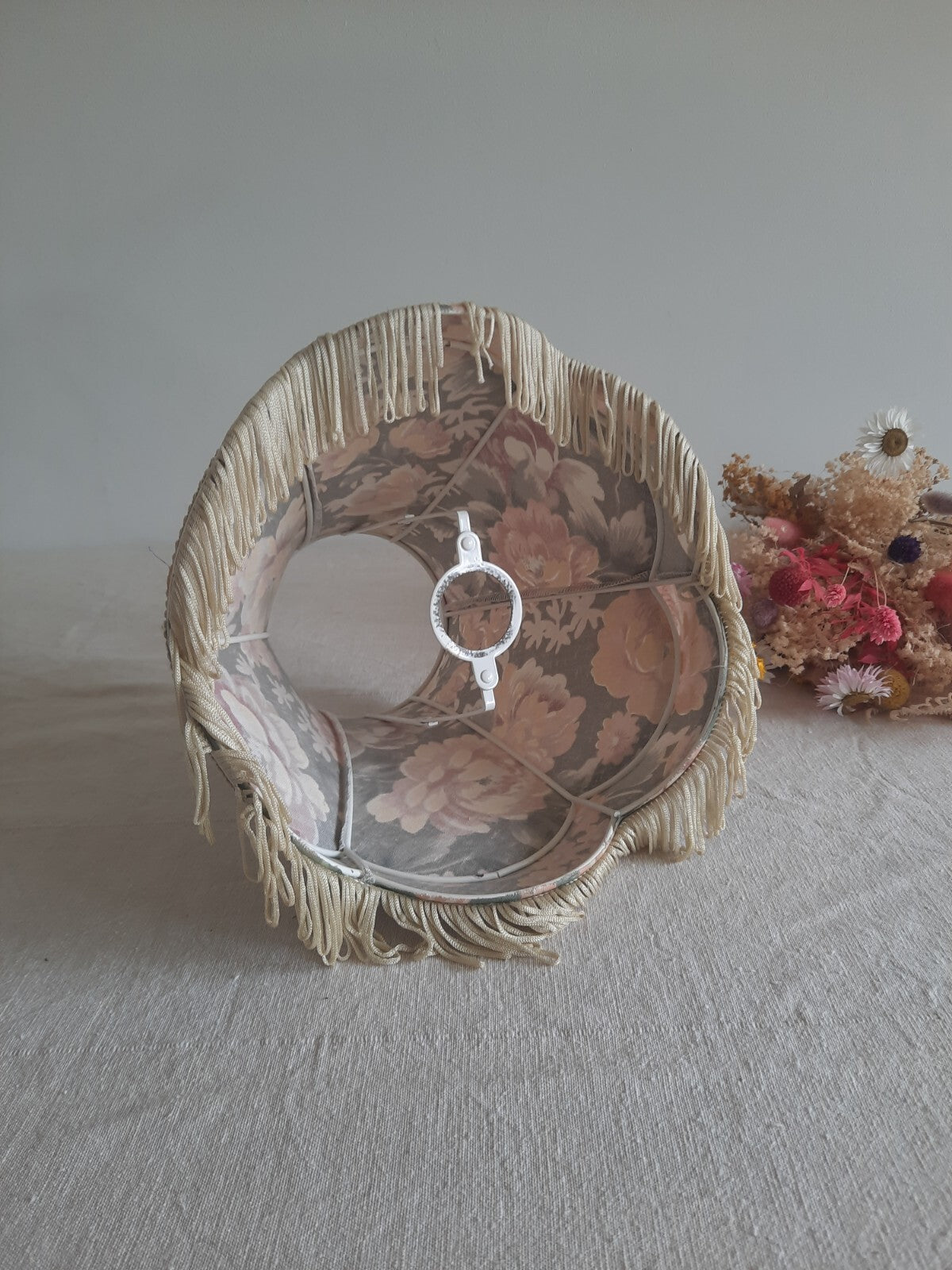 Grey Floral Lampshade shabby chic prop bell tassel table light medium shade Rose