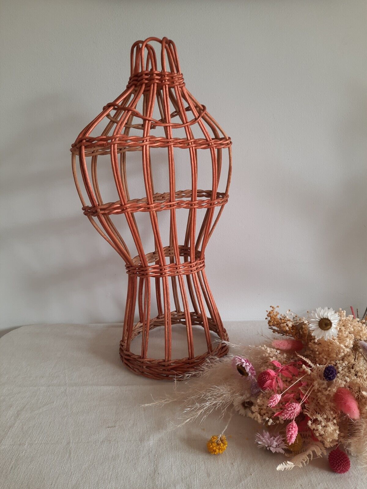 Ornamental Freestanding Wicker Mannequin Torso Bust Cane Boho Display Vintage!!