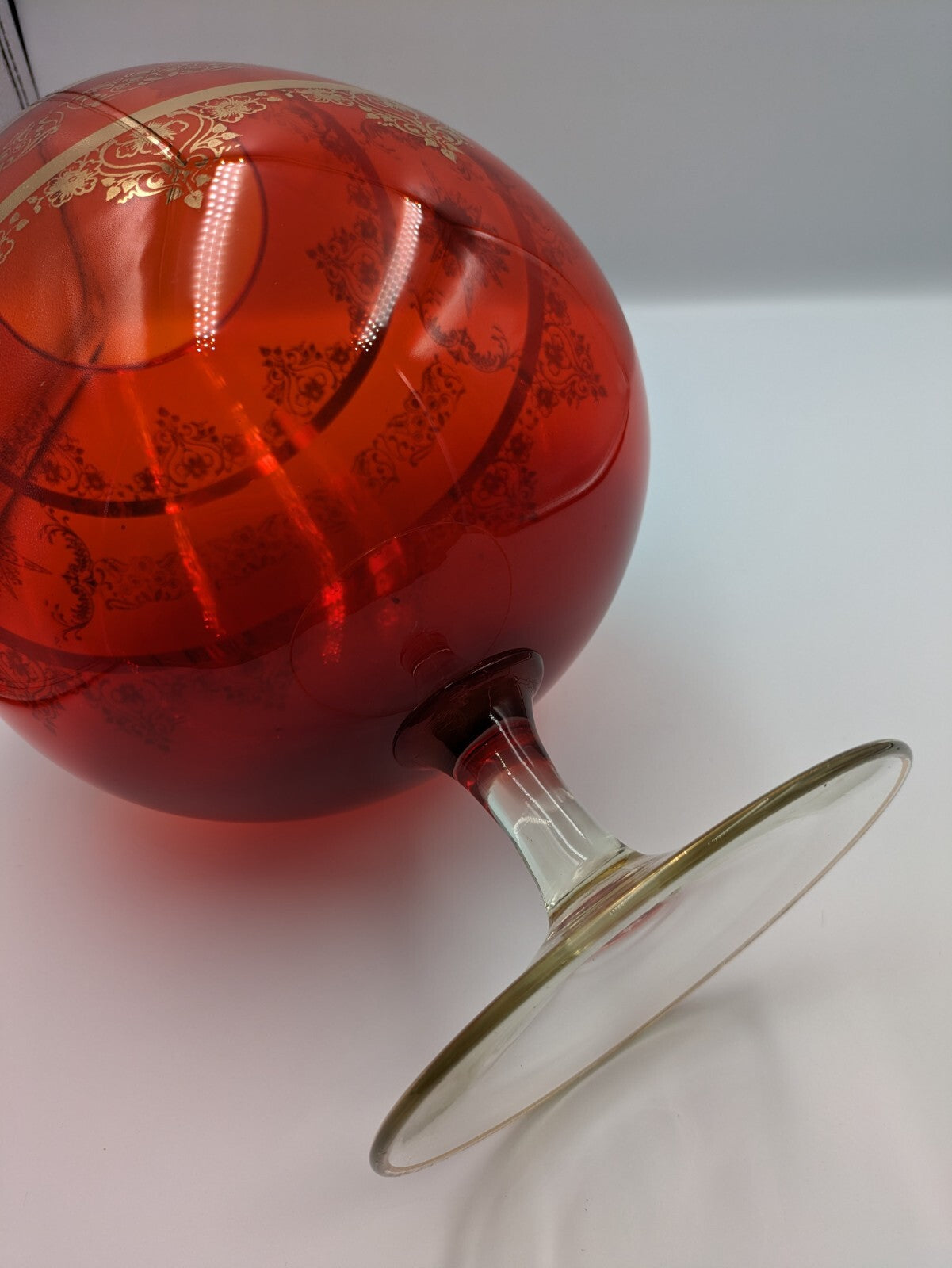 Vtg Cameo Venetian Ruby Gilt Gold Murano Glass Applied Gems Vase Snifter Brandy