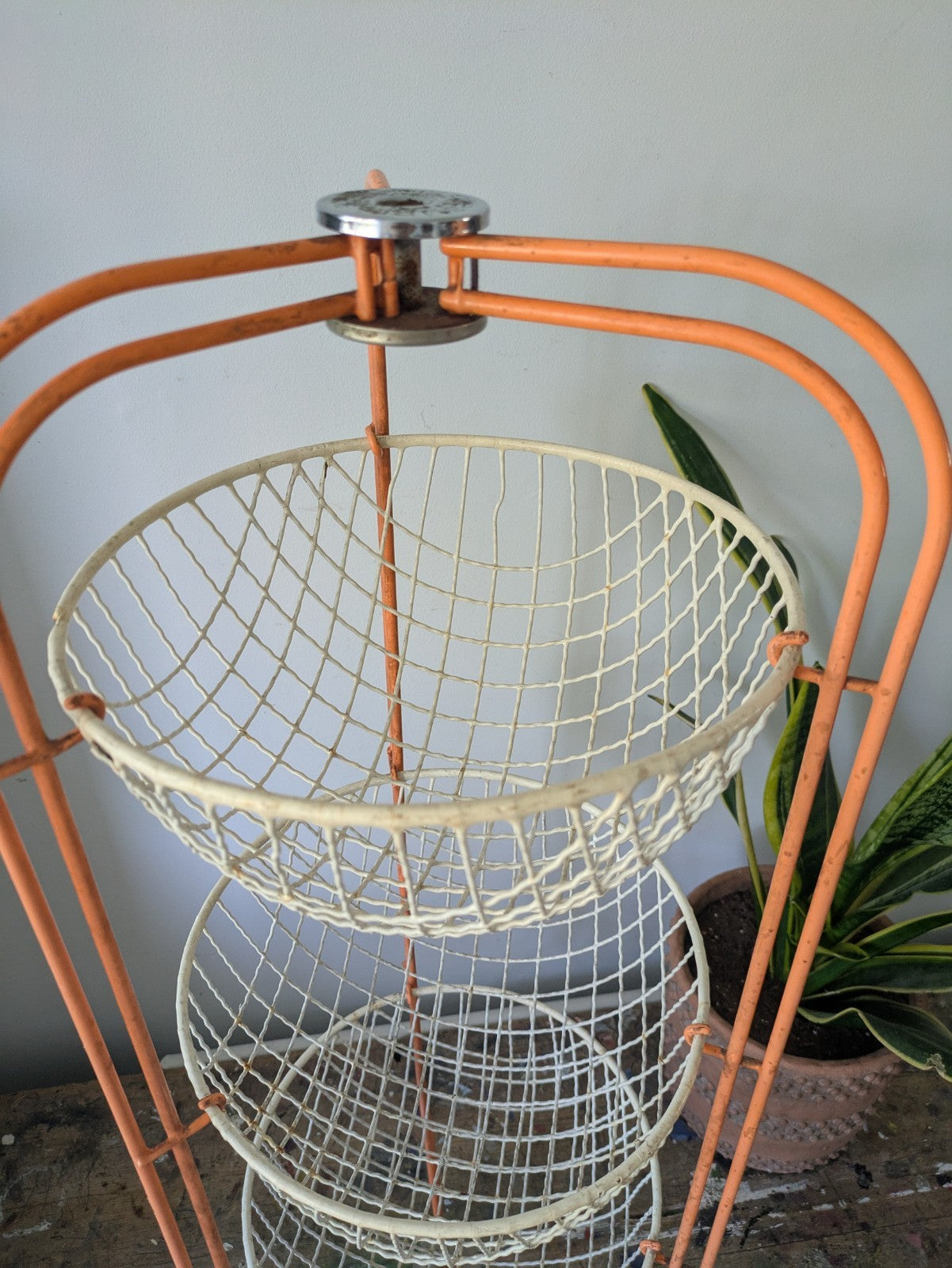 Vintage Mid Century 50 60s Prestige Veg Kitchen Rack Storage Wire Basket Orange