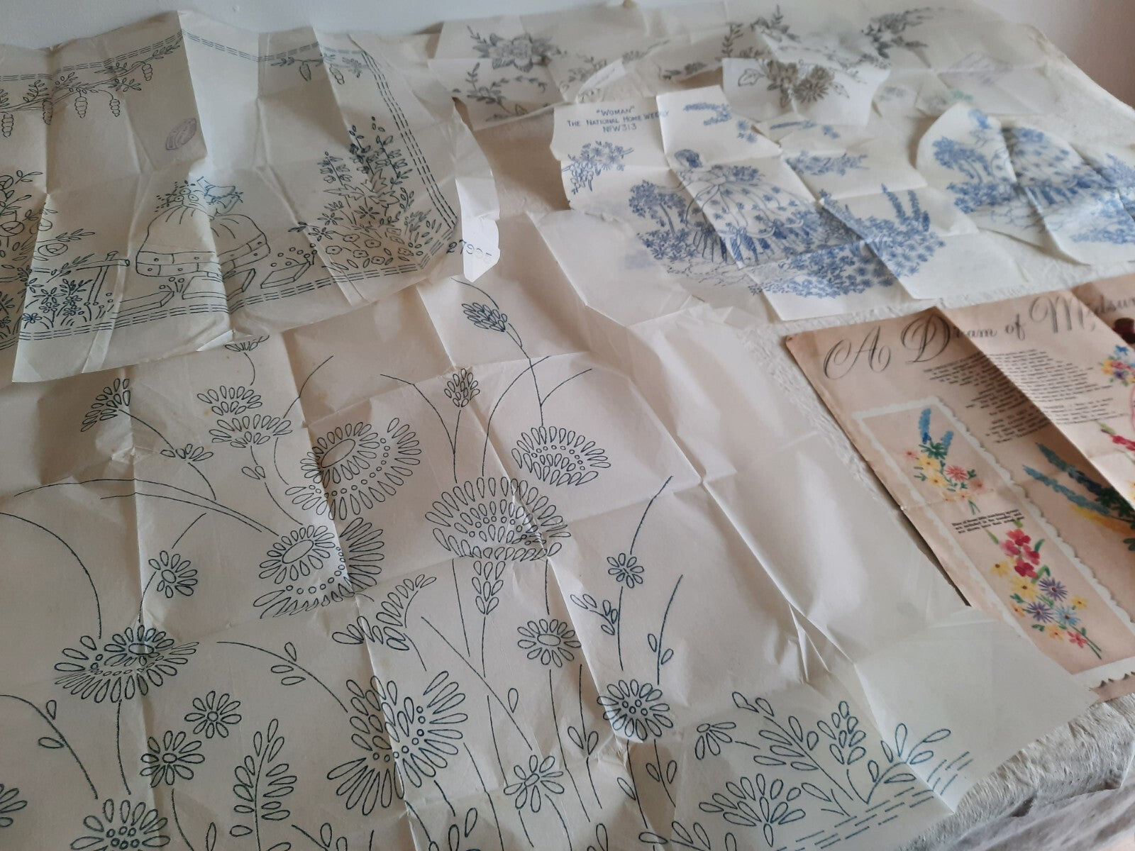 Embroidery Cross Stitch Transfer Patterns Needlecraft Antique Vtg 30s Crinoline