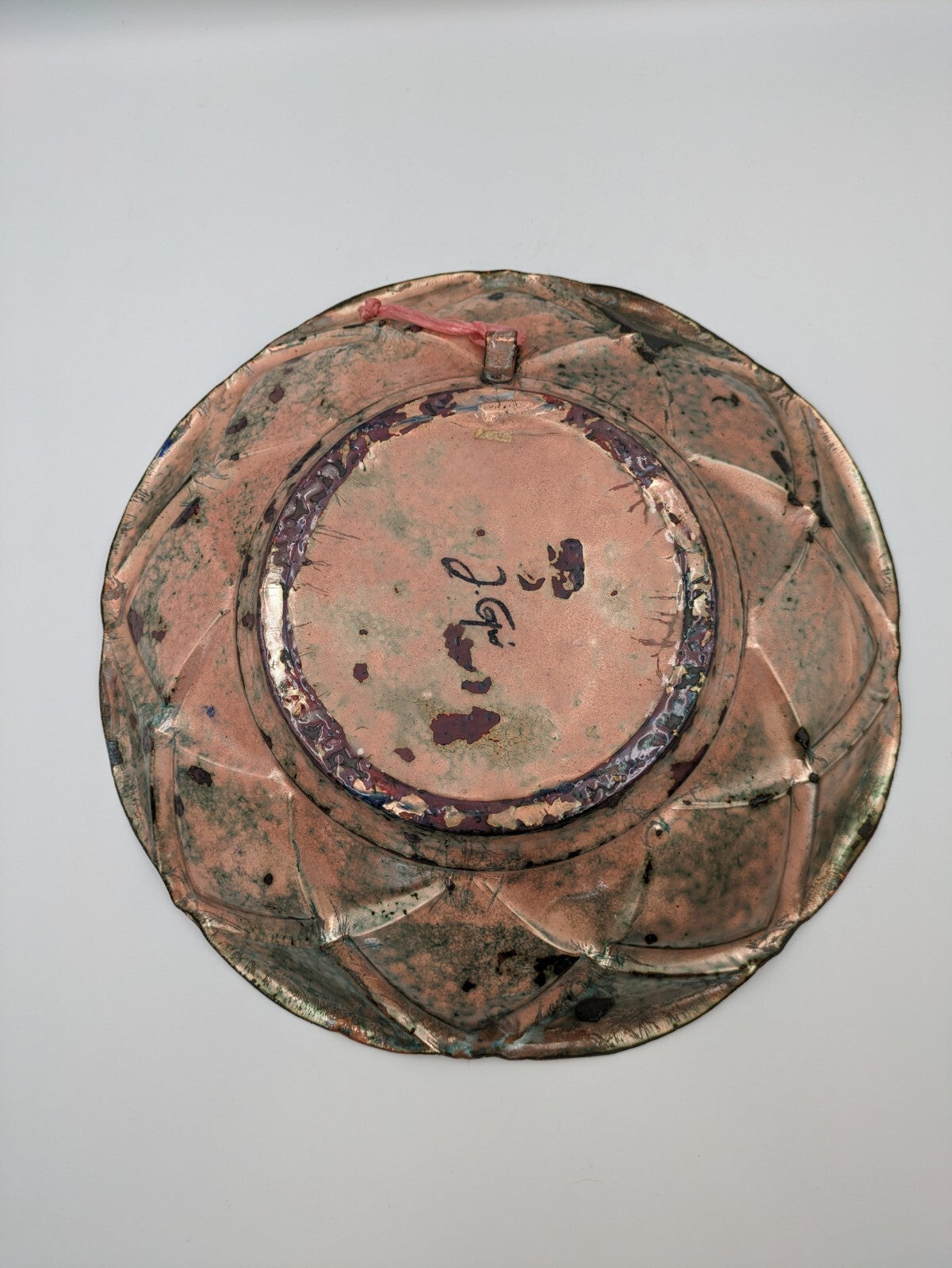 J Capó Enamel Painted Esmaltes Copper plate Dish Studio Art Signed Vgc XL 1960s