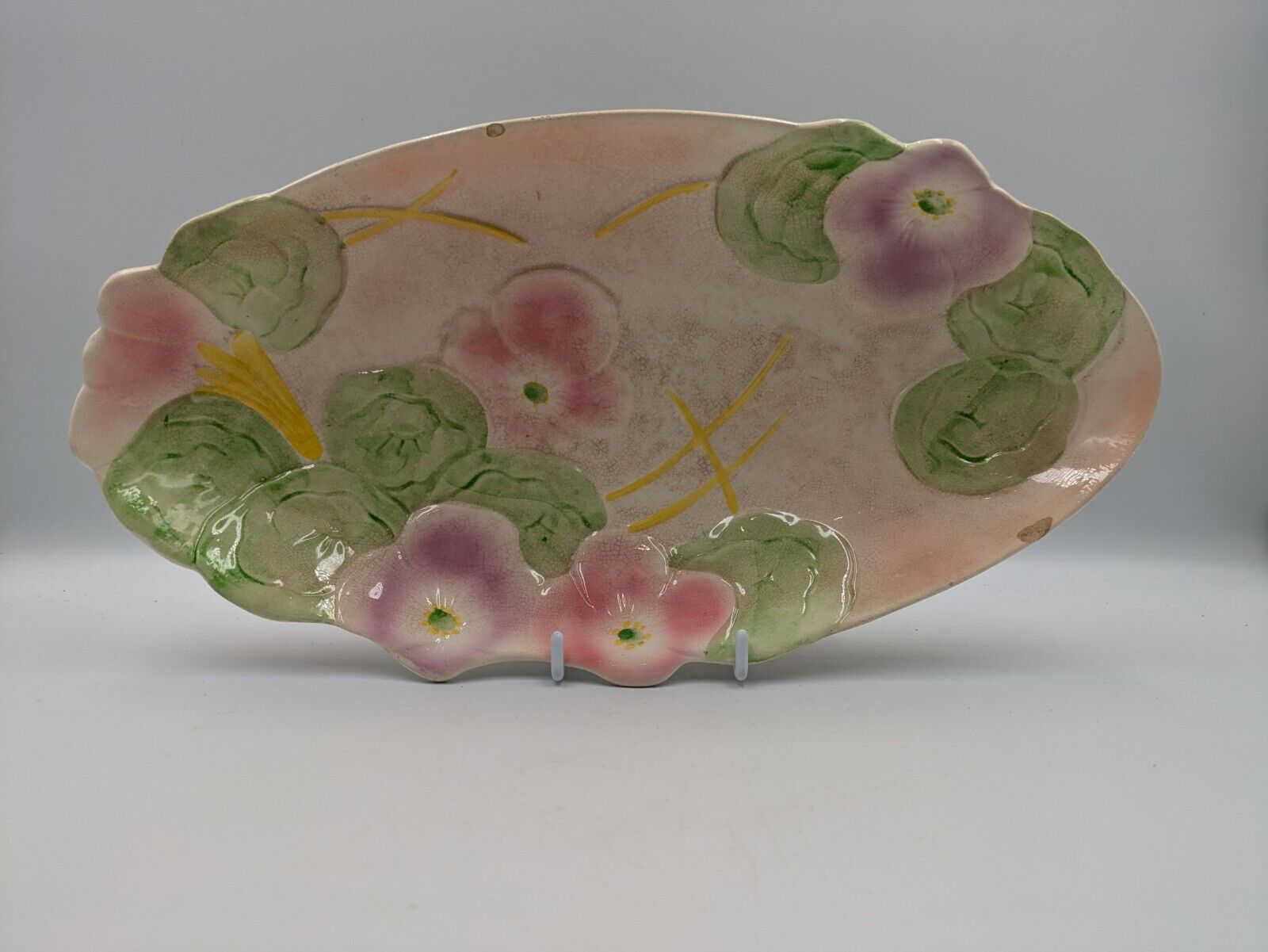 Art Deco 40s Vintage Ceramic Avon Ware Oval Serving Plate Floral Dish Relish 