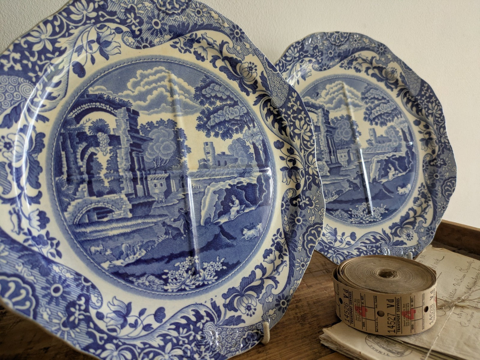 PAIR Vintage COPELAND SPODE'S 'Italian' Blue Divided Sandwich/Cake Plate c.1938 