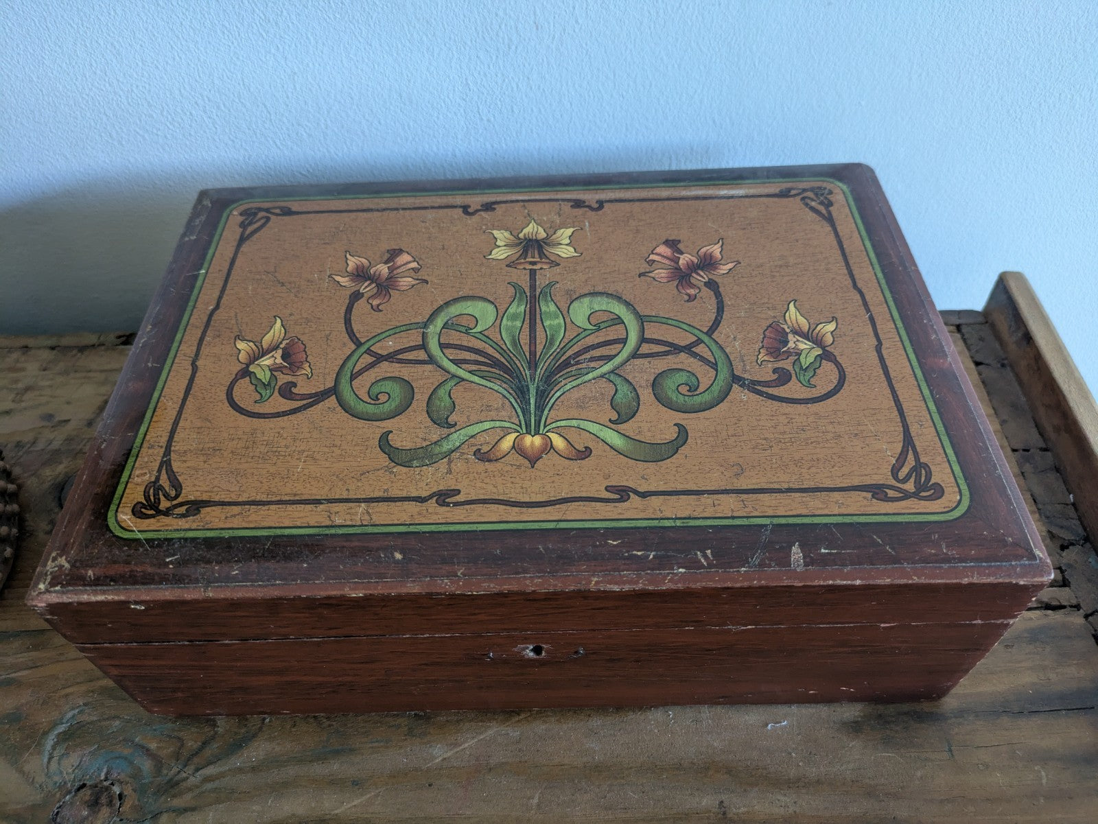 Antique 19th Century English Art Nouveau Campaign Writing Slope Desk Velvet Rare