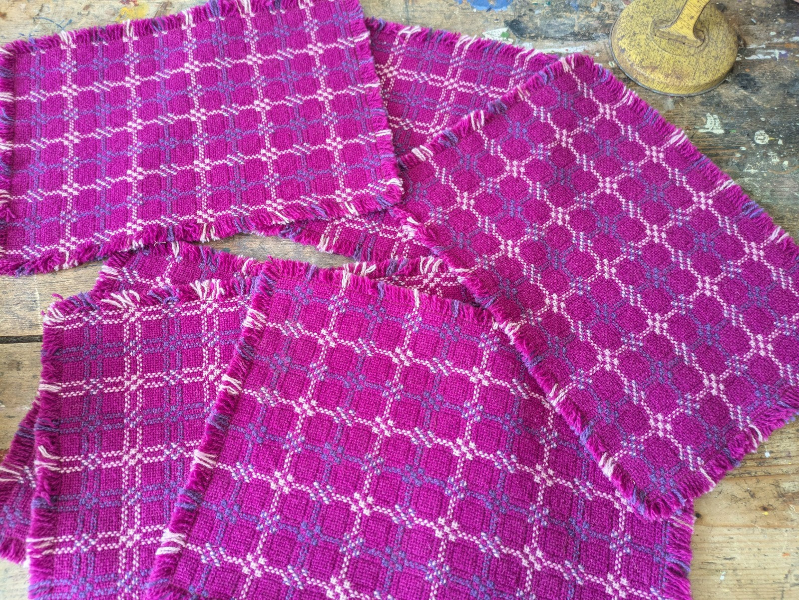 Set Of 6 Vintage Welsh Wool Tapestry Placemats Pink Retro Dinner Place Mats Vgc