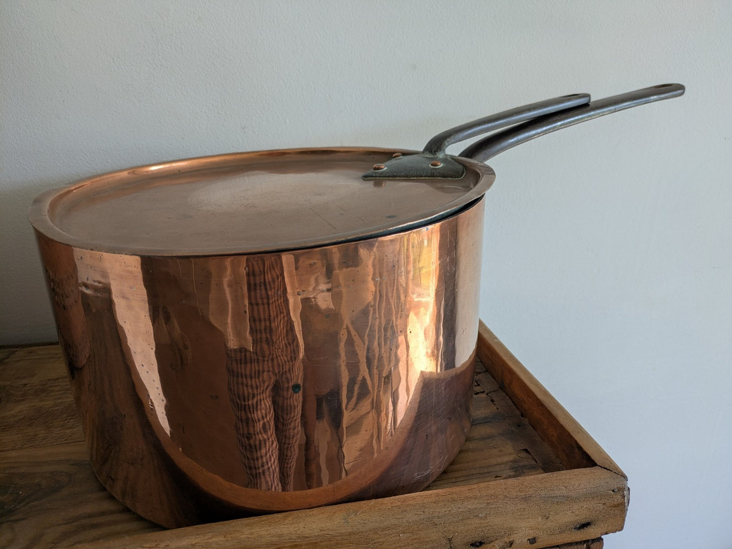 X Large Antique Georgian Copper Sauce Pan 6.9kg 32D 18.7H XL Huge Chef Cooking