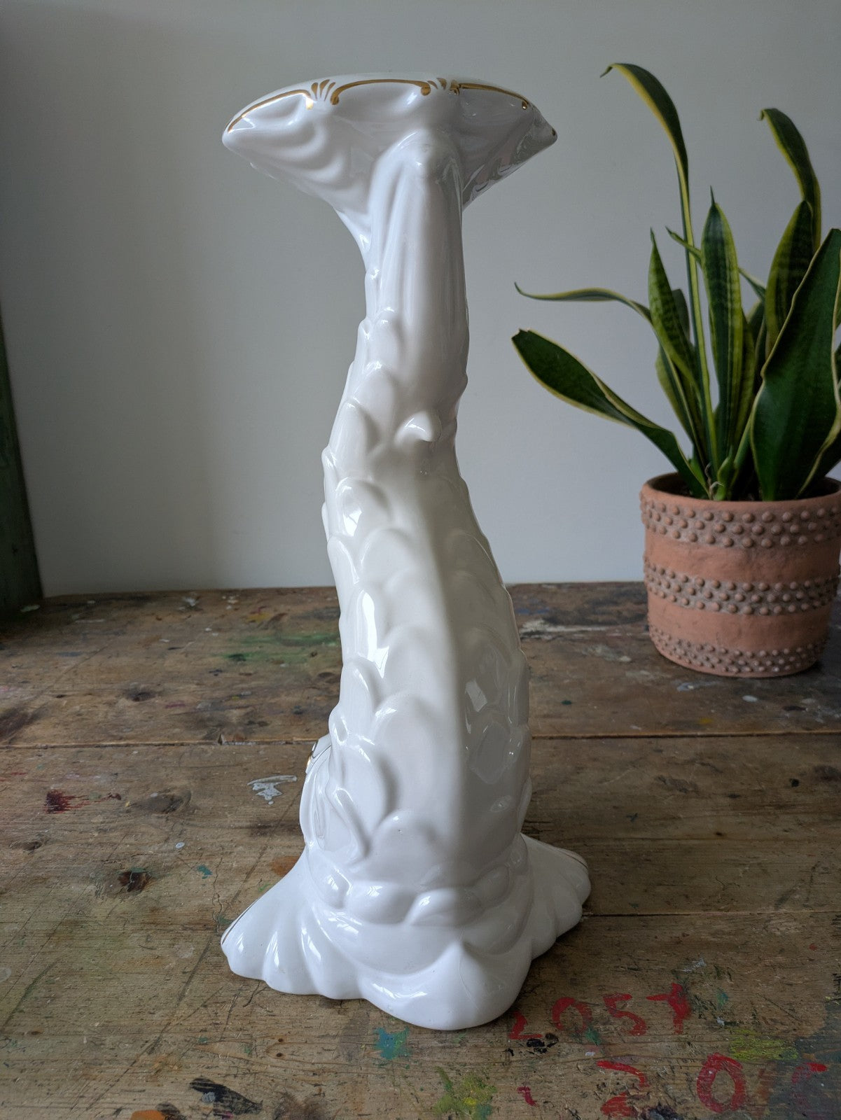 XL DOLPHIN CERAMIC CAPODIMONTE ITALIAN WHITE MID CENTURY VTG PLANT STAND TABLE