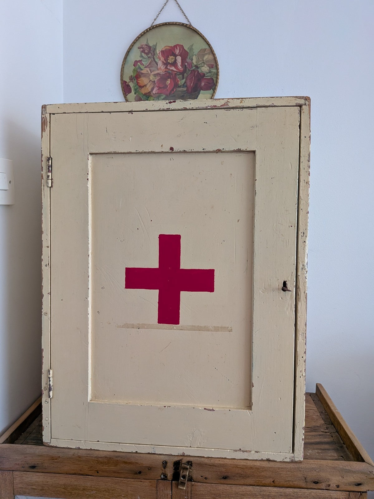 Vintage First Aid Medicine Cabinet Bathroom Wood Medical Prop Cupboard Sections