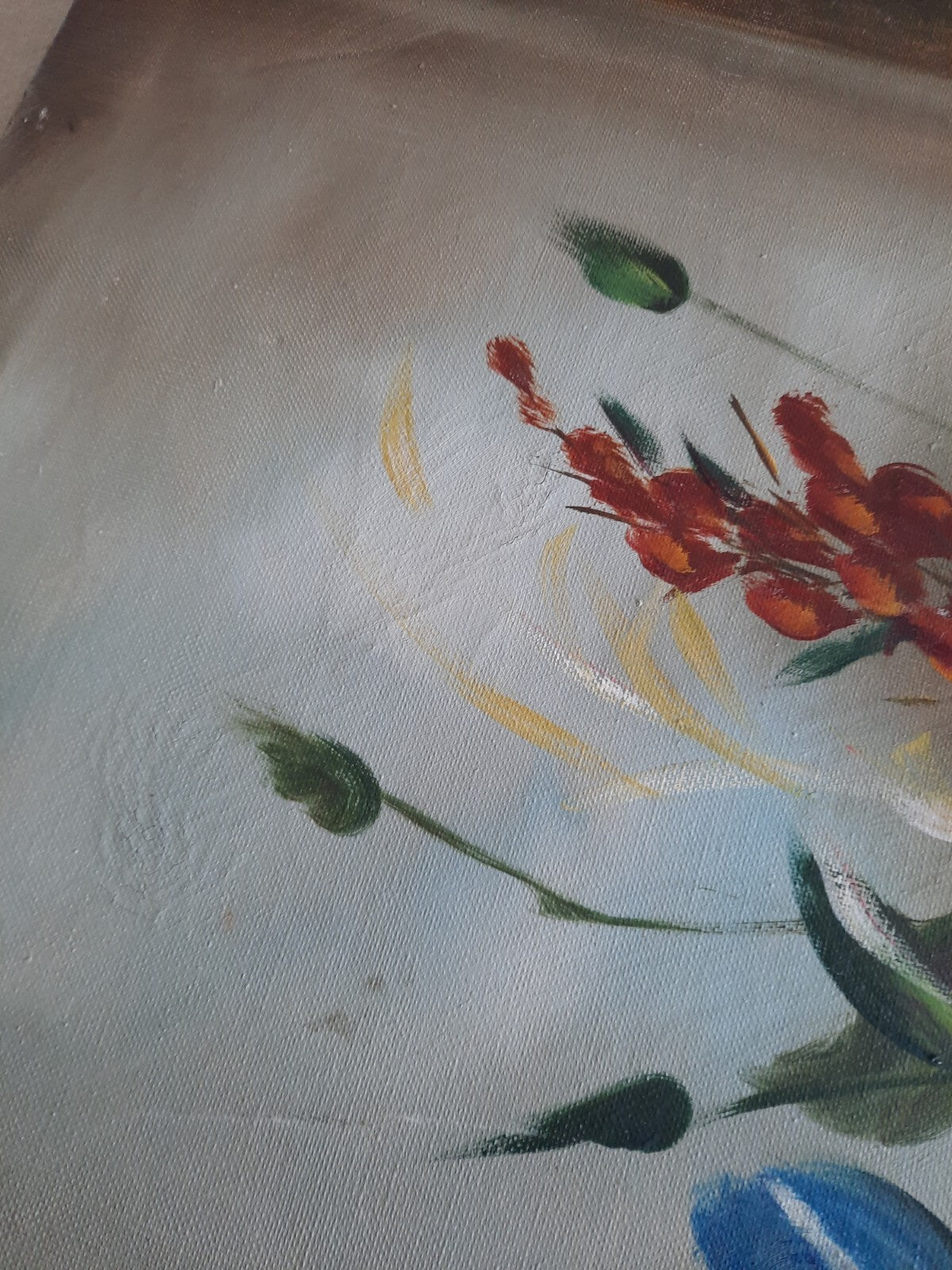 OLD ANTIQUE LANDSCAPE PAINTING OIL ON CANVAS BOUQUET FRENCH VINTAGE Shabby Chic 