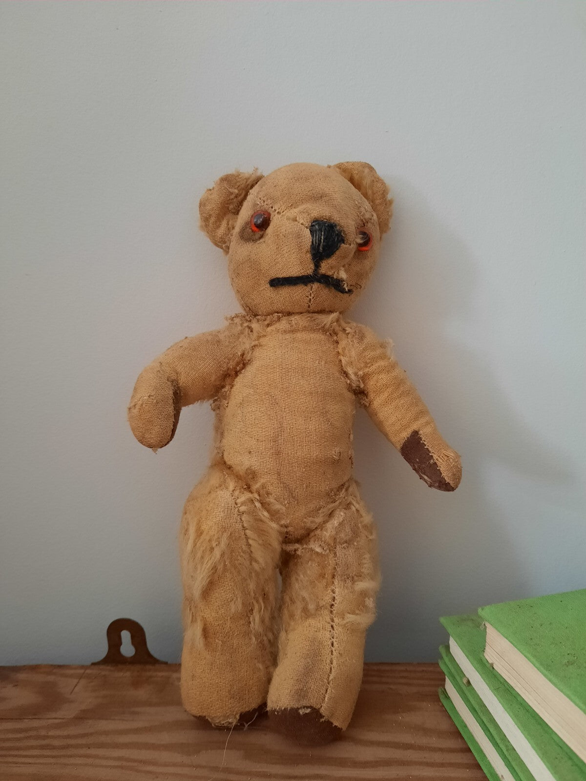 Antique Small Jointed Old Mohair Teddy Bear straw stuffed vintage RARE worn toy!