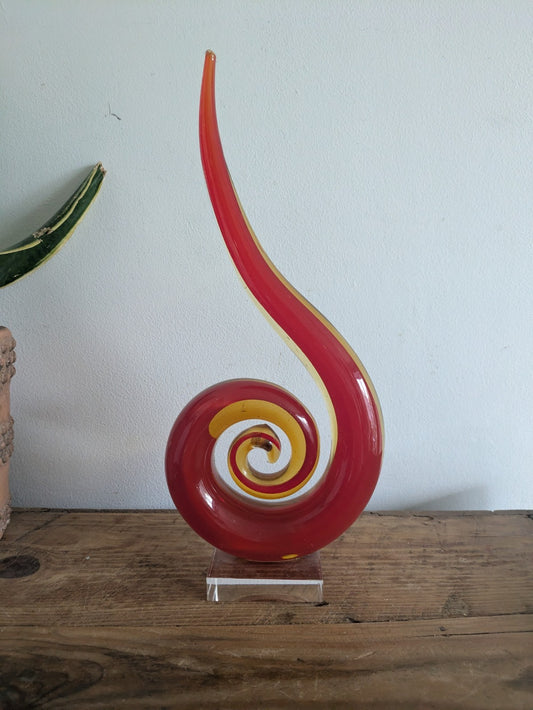 Hand Blown Murano Style Glassware Art Glass Fused Sculpture Swirl Twist Orange