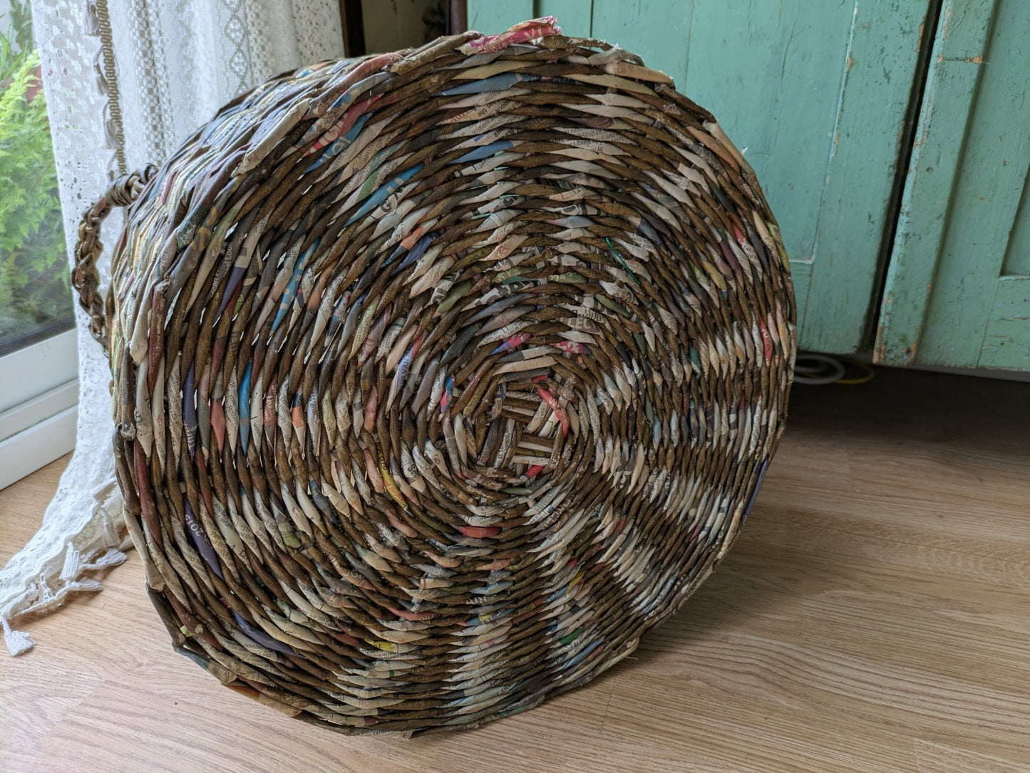 Basket Recycled Newspaper Hand Woven High Sturdy Large Handles Log Laundry Round