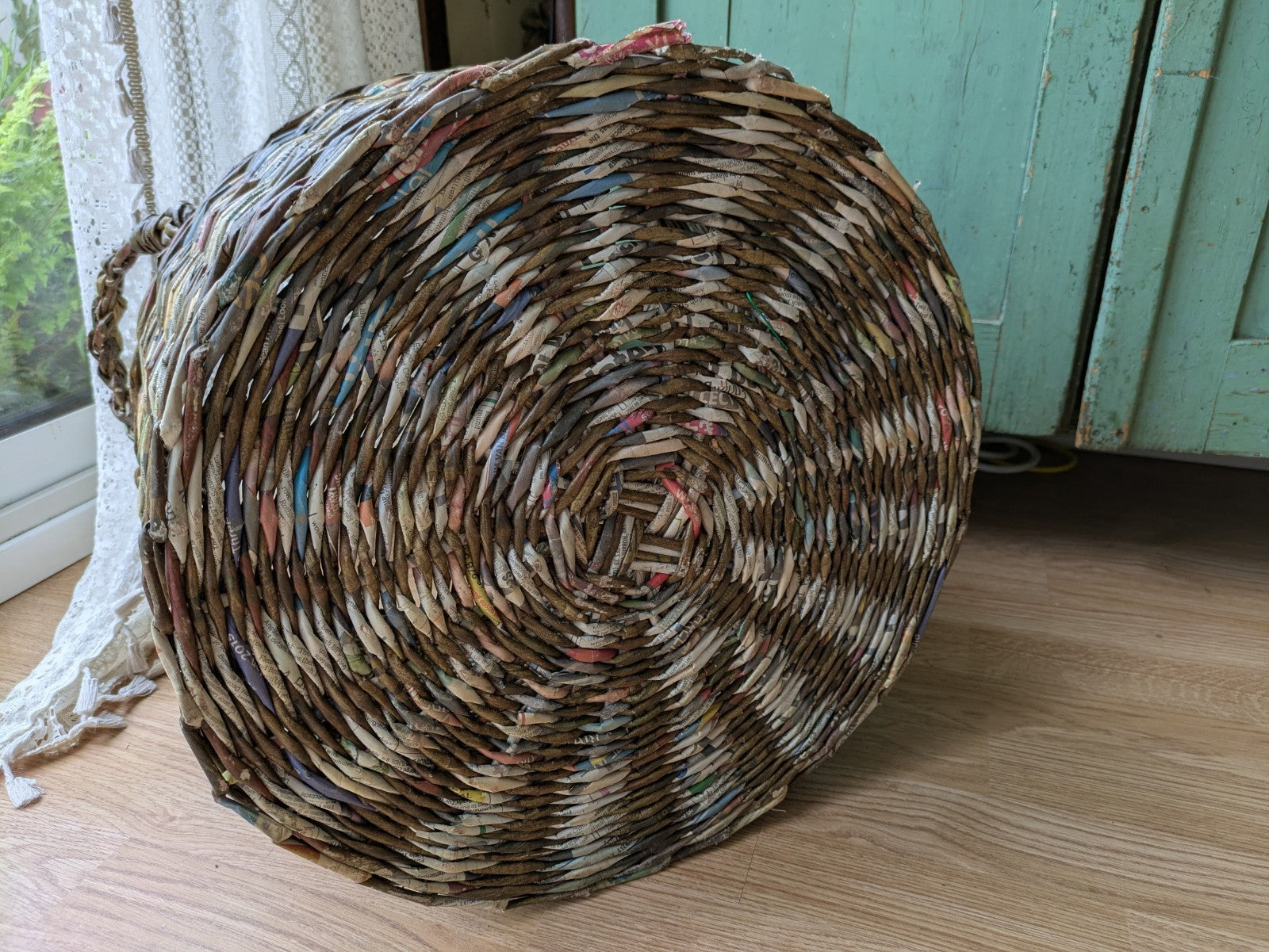 Basket Recycled Newspaper Hand Woven High Sturdy Large Handles Log Laundry Round