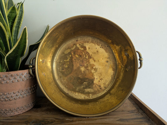 Antique 19thC Victorian Brass Pot Pan Double Handles Giant XL Size Chef Kitchen