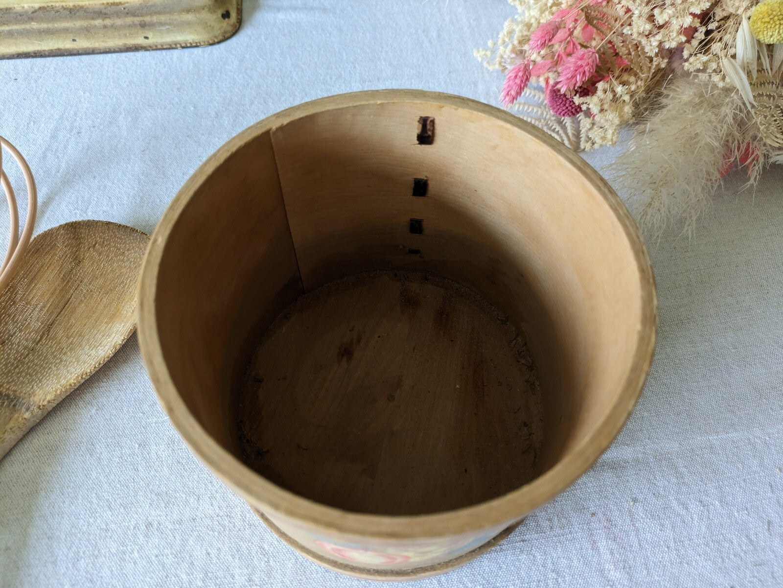 Vtg Canister Set Fruit Wood Rustic Farm House Utensil Decor Bentwood Rare Pots