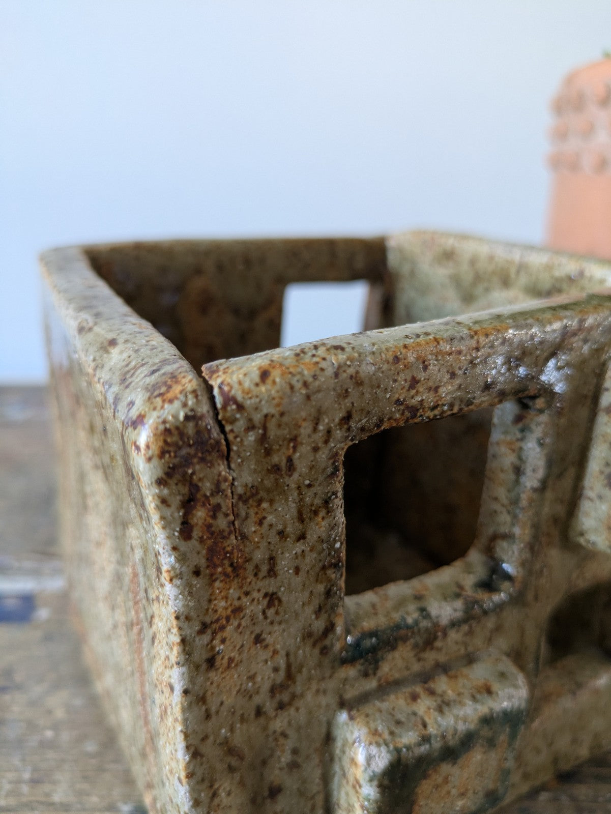 Vintage Retro AGR 1973 Glazed Cube Ceramic Plant Pot Brutalist Mid Century Vgc