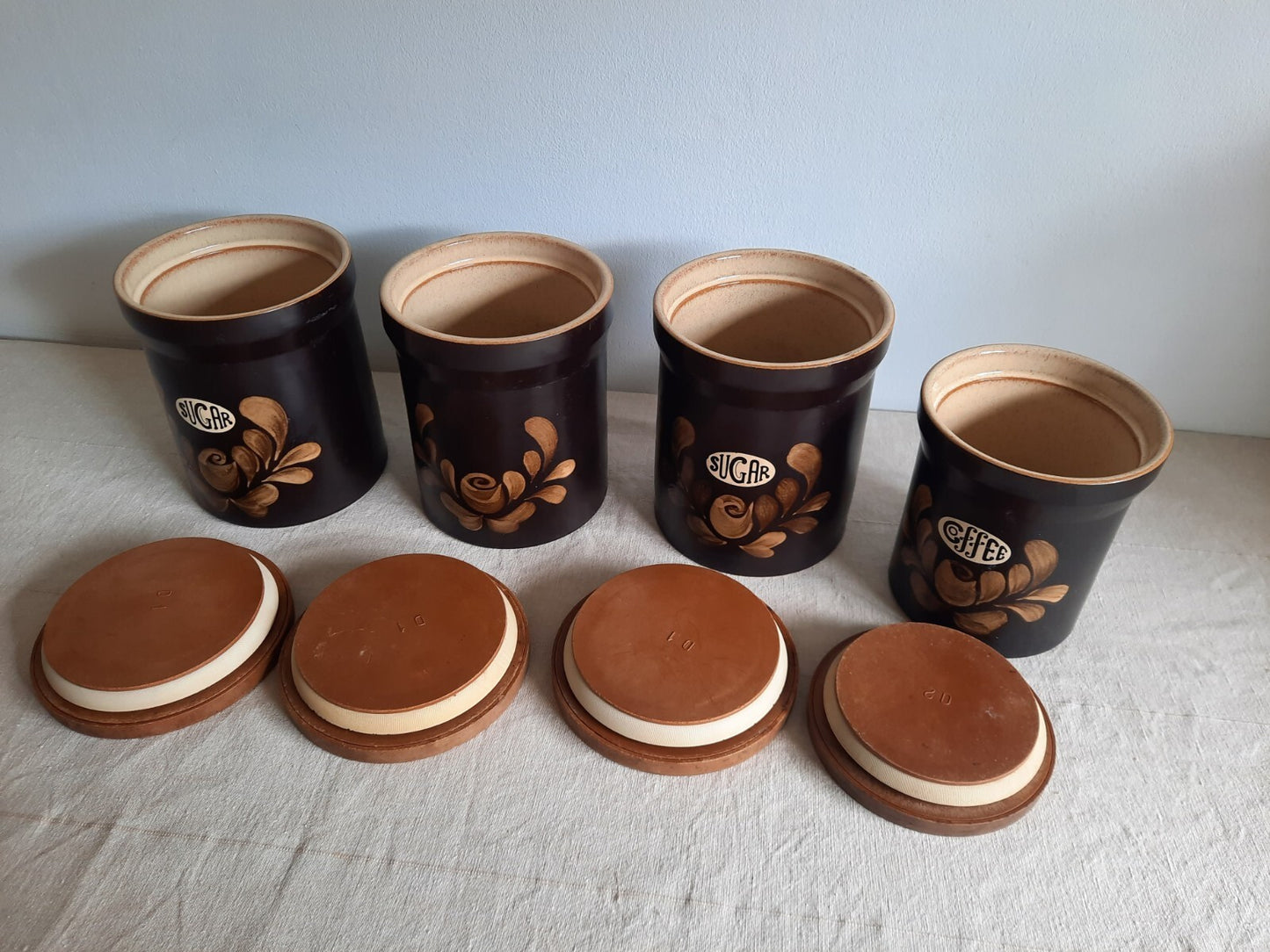 4 Vintage Stoneware Bakewell Storage Jar Denby Kitchen Ware England Coffee Sugar
