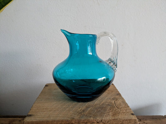 Rare Vintage Whitefriars Kingfisher Blue Sparrow Spout Celery Handle Jug No 9617