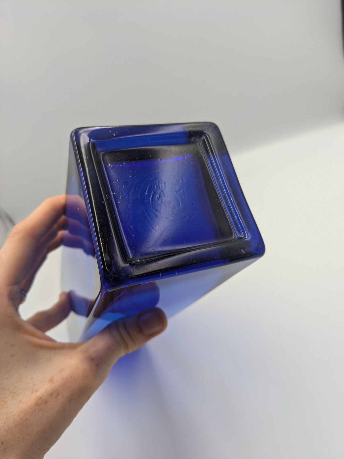 1970s Czech Bohemian Sommerso Cobalt Blue Vase by Petr Hora Square Retro Mid Cen