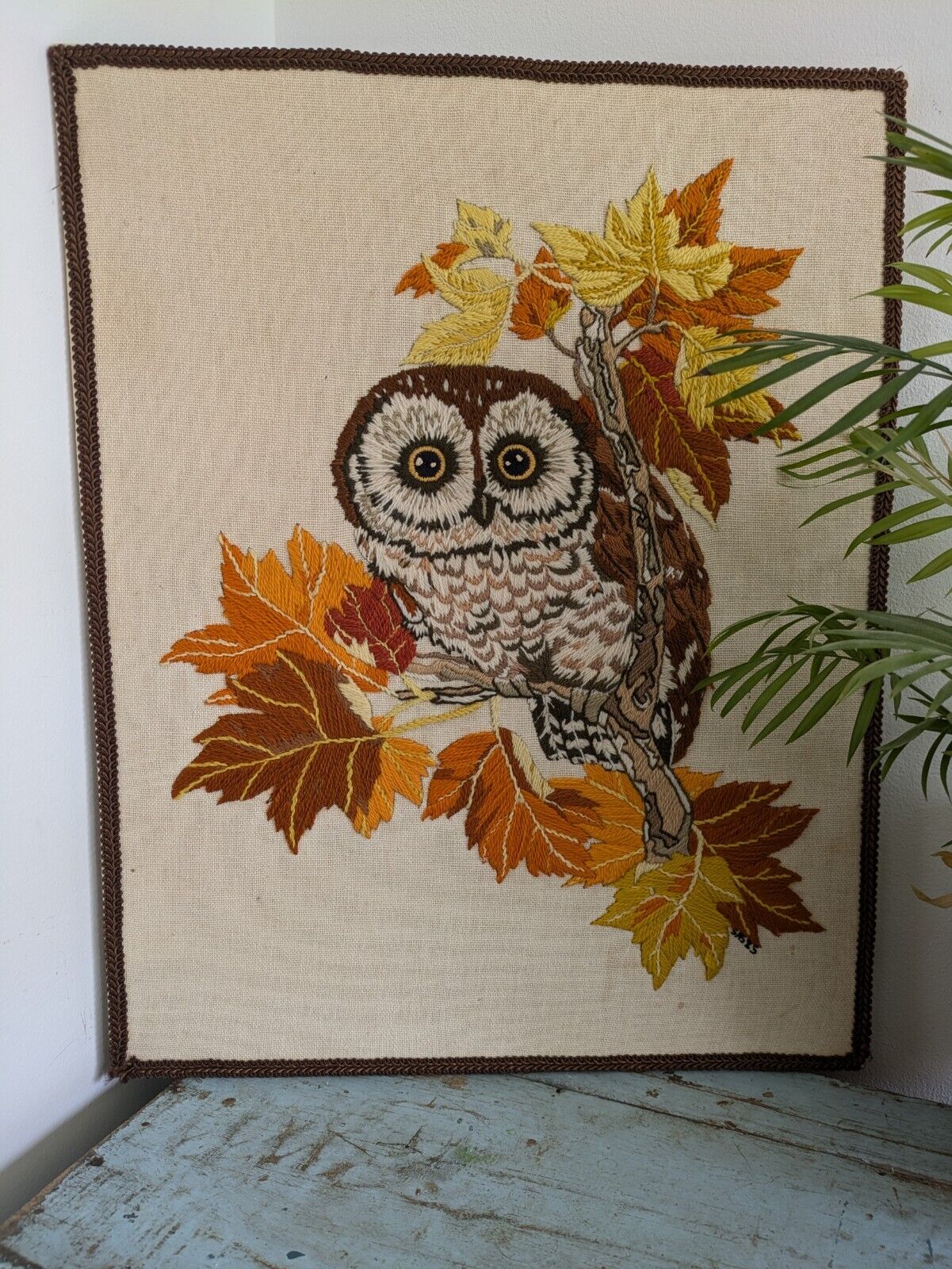 Vintage Retro Creative Dimensions Linda K Powell 1977 Owl Completed Needle Work